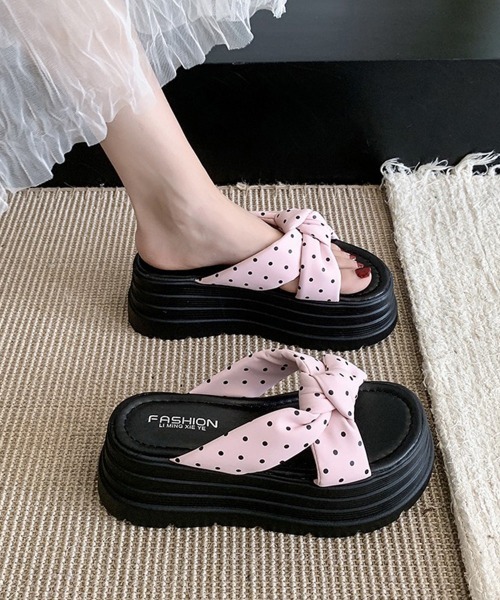 Miniministore(ミニミニストア)の「ドット柄リボン厚底サンダルレディース美脚(サンダル・レディース・ブラック/アイボリー/ピンク/ホワイト/イエロー・23.5cm/22.5cm/24.0cm/23.0cm/24.5cm)」の20枚目の写真