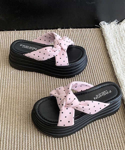 Miniministore(ミニミニストア)の「ドット柄リボン厚底サンダルレディース美脚(サンダル・レディース・ブラック/アイボリー/ピンク/ホワイト/イエロー・23.5cm/22.5cm/24.0cm/23.0cm/24.5cm)」の21枚目の写真