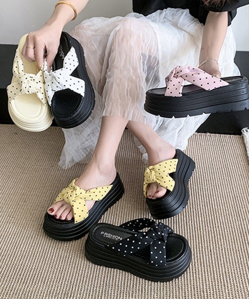 Miniministore(ミニミニストア)の「ドット柄リボン厚底サンダルレディース美脚(サンダル・レディース・ブラック/アイボリー/ピンク/ホワイト/イエロー・23.5cm/22.5cm/24.0cm/23.0cm/24.5cm)」の22枚目の写真