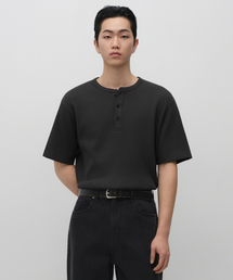 ワッフルヘンリーネックTシャツ[ダークグレー]