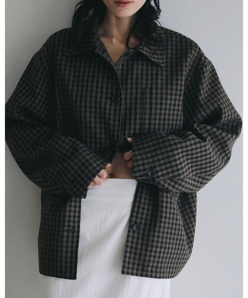 anuke（アンヌーク）の「Check Coverall Jacket（テーラードジャケット・レディース・ブラウン・38inch/36inch）」の2枚目の写真