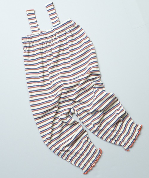 MARKEY'S（マーキーズ）の「先染めボーダーサロペット（サロペット/オーバーオール・キッズ・オレンジ/ライトブルー/オフホワイト・130/120/100/90/80/110/95）」の2枚目の写真