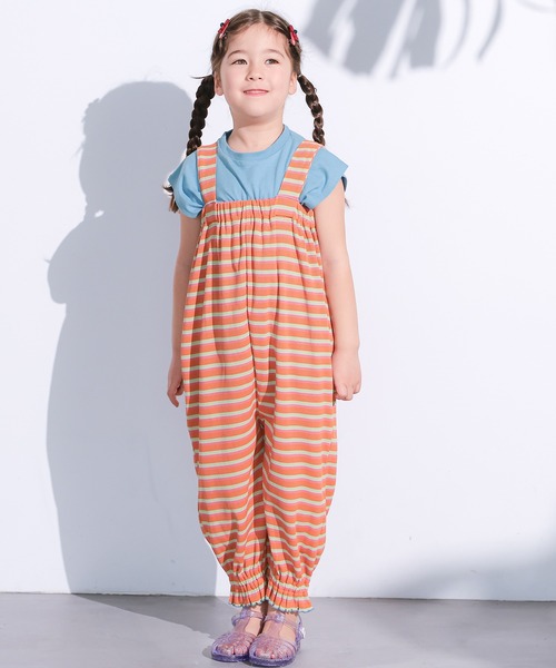 MARKEY'S（マーキーズ）の「先染めボーダーサロペット（サロペット/オーバーオール・キッズ・オレンジ/ライトブルー/オフホワイト・130/120/100/90/80/110/95）」の3枚目の写真