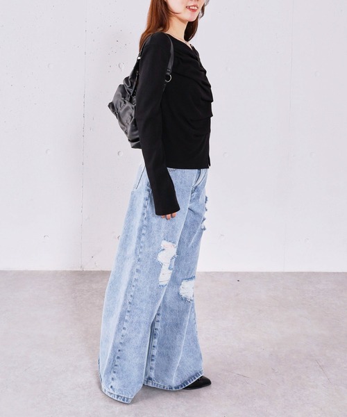 archives(アルシーヴ)の「【ONかわ】2wayアシメボタンカットTOPS(Tシャツ/カットソー・レディース・チャコールグレー/ブラック/ネイビー/イエロー/モカ・MEDIUM)」の13枚目の写真