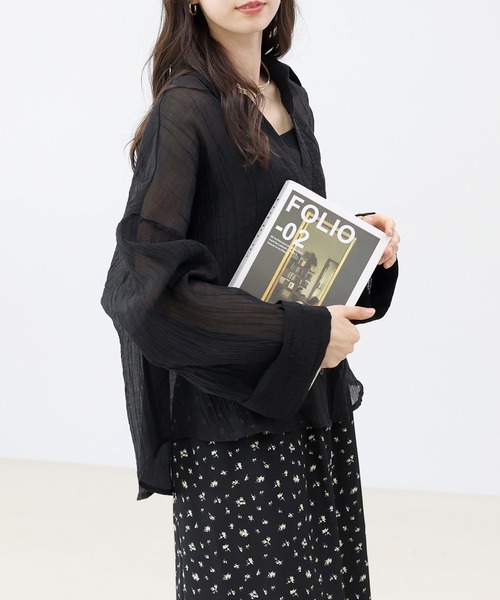 Aletta vita(アレッタビータ)の「シワ加工スキッパー前開きシャツ(シャツ/ブラウス・レディース・ブラック/オフホワイト・M)」の20枚目の写真