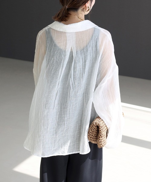 Aletta vita(アレッタビータ)の「シワ加工スキッパー前開きシャツ(シャツ/ブラウス・レディース・ブラック/オフホワイト・M)」の7枚目の写真