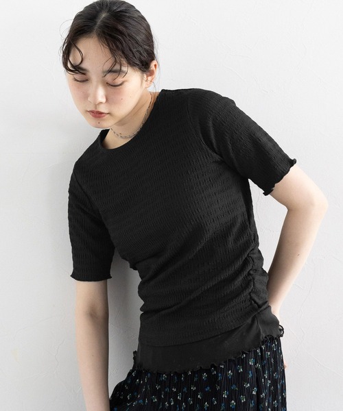 RAGEBLUE（レイジブルー）の「裾レイヤードシャーリングトップス（Tシャツ/カットソー・レディース・ホワイト/ブラック・FREE）」の2枚目の写真