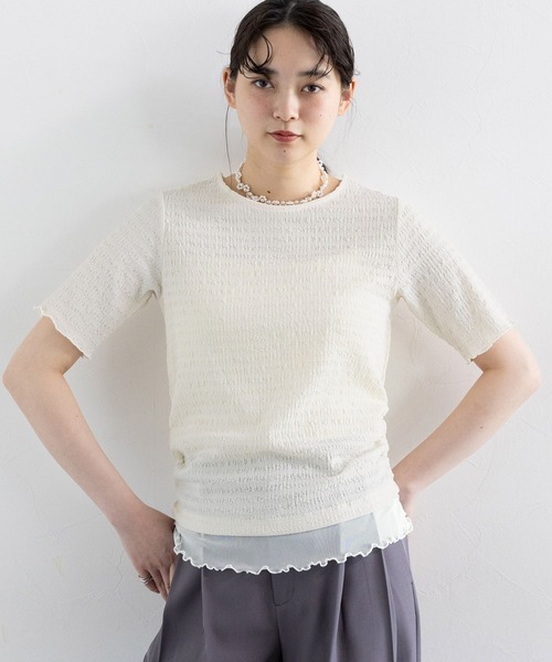 RAGEBLUE（レイジブルー）の「裾レイヤードシャーリングトップス（Tシャツ/カットソー・レディース・ホワイト/ブラック・FREE）」の6枚目の写真