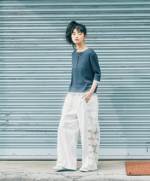 MODE NORM CORE] レイヤー風ヘンリーネックプルオーバー（Tシャツ