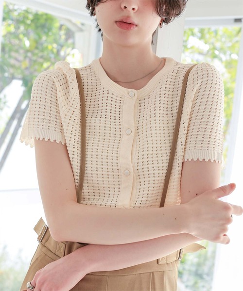 titivate(ティティベイト)の「透かし編みハーフスリーブニット(ニット/セーター・レディース・ネイビー/レッド/アイボリー/ブラック・L/M/S)」の9枚目の写真
