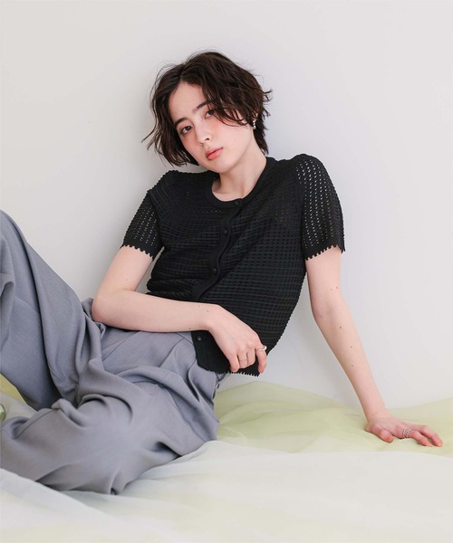titivate(ティティベイト)の「透かし編みハーフスリーブニット(ニット/セーター・レディース・ネイビー/レッド/アイボリー/ブラック・L/M/S)」の15枚目の写真