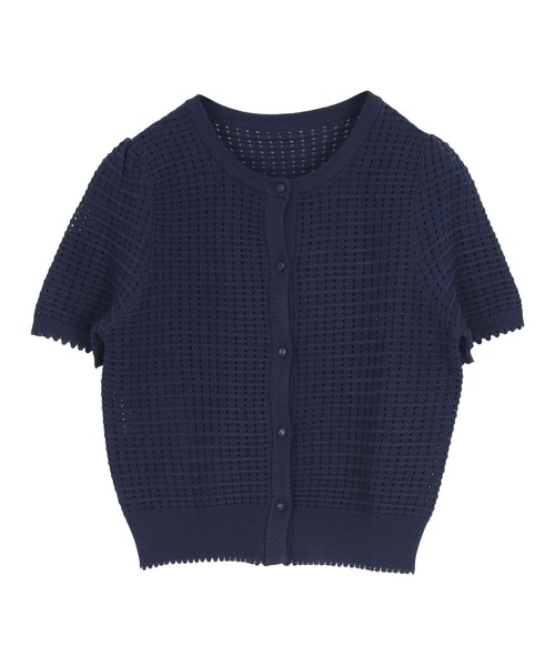 Drawer / ドゥロワー | コットン 透かし編み メッシュ ロングスリーブ ニット | F | ネイビー | レディース 中古・古着通販】DRAWER (ドゥロワー) 18G カシミヤシルクリブタートル