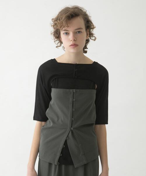 LAATO(ラート)の「mix layered tee(Tシャツ/カットソー・レディース・オリーブ/ブラック/パープル系その他・FREE)」の2枚目の写真