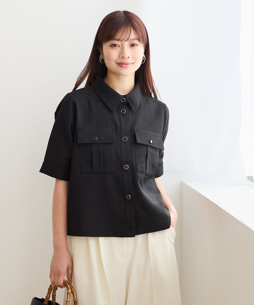 Andemiu（アンデミュウ）の「ポケツキボタンシャツ659113（シャツ/ブラウス・レディース・ベージュ/ブルー/ブラック・FREE）」の2枚目の写真