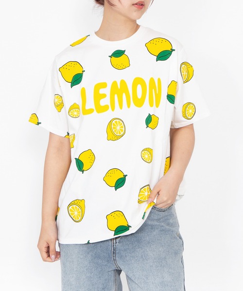 PUNYUS(プニュズ)の「【新サイズ】フード総柄Tシャツ(NINJIN・LEMON・EDAMAME)(Tシャツ/カットソー・レディース・オレンジ/イエロー/グリーン・1/5/4/3/2)」の3枚目の写真