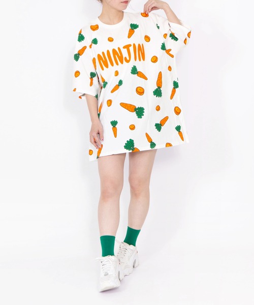 PUNYUS(プニュズ)の「【新サイズ】フード総柄Tシャツ(NINJIN・LEMON・EDAMAME)(Tシャツ/カットソー・レディース・オレンジ/イエロー/グリーン・1/5/4/3/2)」の12枚目の写真