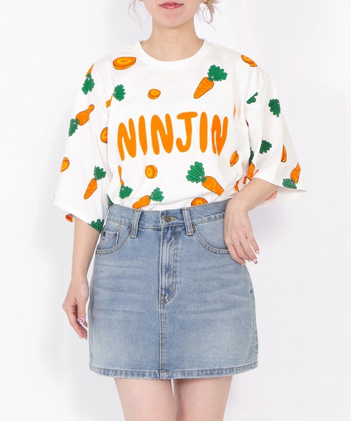 PUNYUS(プニュズ)の「【新サイズ】フード総柄Tシャツ(NINJIN・LEMON・EDAMAME)(Tシャツ/カットソー・レディース・オレンジ/イエロー/グリーン・1/5/4/3/2)」の9枚目の写真