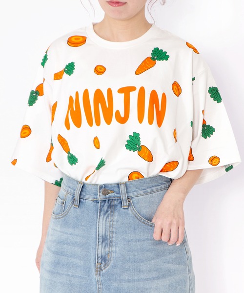 PUNYUS(プニュズ)の「【新サイズ】フード総柄Tシャツ(NINJIN・LEMON・EDAMAME)(Tシャツ/カットソー・レディース・オレンジ/イエロー/グリーン・1/5/4/3/2)」の7枚目の写真