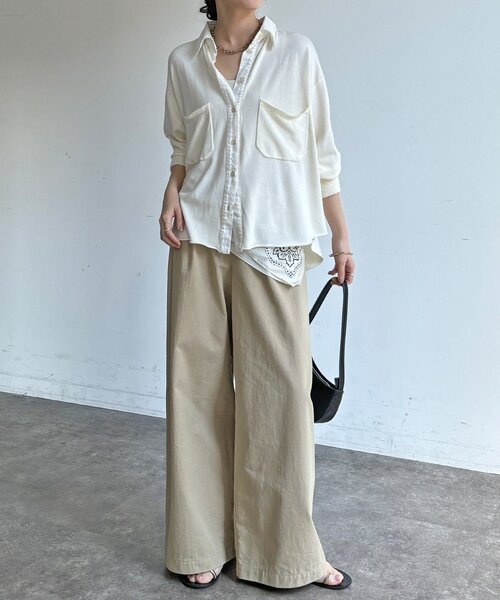 DouDou（ドゥドゥ）の「【WEB限定】ニット異素材切替シャツ（ニット/セーター・レディース・オフホワイト/ブラック・FREE）」の14枚目の写真