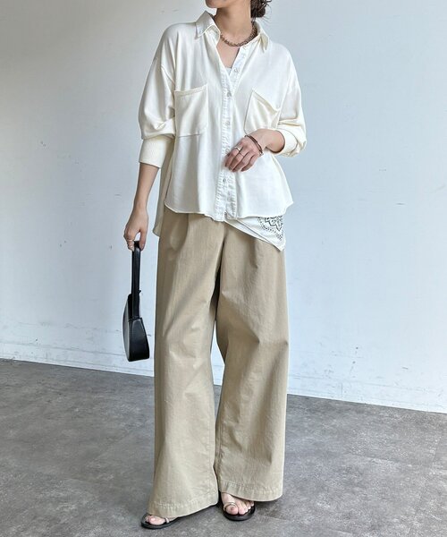 DouDou（ドゥドゥ）の「【WEB限定】ニット異素材切替シャツ（ニット/セーター・レディース・オフホワイト/ブラック・FREE）」の15枚目の写真