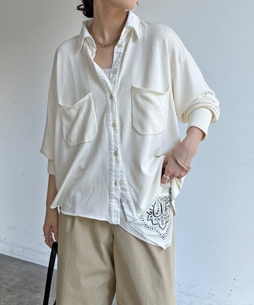 DouDou（ドゥドゥ）の「【WEB限定】ニット異素材切替シャツ（ニット/セーター・レディース・オフホワイト/ブラック・FREE）」の19枚目の写真