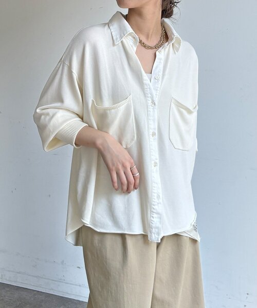 DouDou（ドゥドゥ）の「【WEB限定】ニット異素材切替シャツ（ニット/セーター・レディース・オフホワイト/ブラック・FREE）」の20枚目の写真