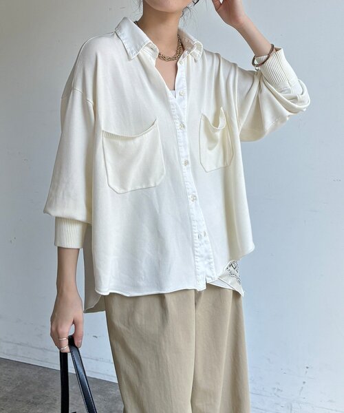 DouDou（ドゥドゥ）の「【WEB限定】ニット異素材切替シャツ（ニット/セーター・レディース・オフホワイト/ブラック・FREE）」の21枚目の写真