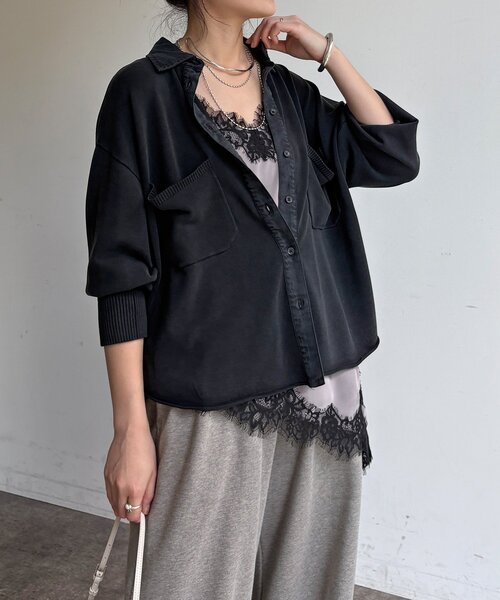 DouDou（ドゥドゥ）の「【WEB限定】ニット異素材切替シャツ（ニット/セーター・レディース・オフホワイト/ブラック・FREE）」の9枚目の写真