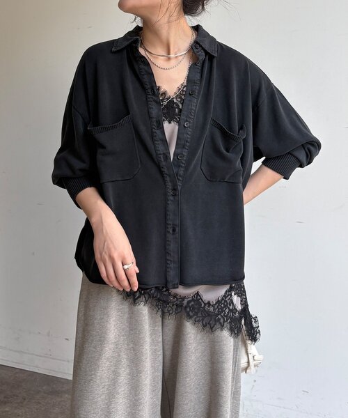 DouDou（ドゥドゥ）の「【WEB限定】ニット異素材切替シャツ（ニット/セーター・レディース・オフホワイト/ブラック・FREE）」の10枚目の写真