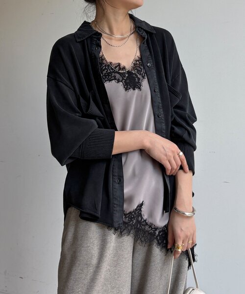 DouDou（ドゥドゥ）の「【WEB限定】ニット異素材切替シャツ（ニット/セーター・レディース・オフホワイト/ブラック・FREE）」の11枚目の写真