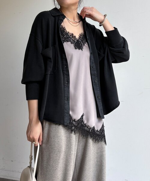 DouDou（ドゥドゥ）の「【WEB限定】ニット異素材切替シャツ（ニット/セーター・レディース・オフホワイト/ブラック・FREE）」の12枚目の写真