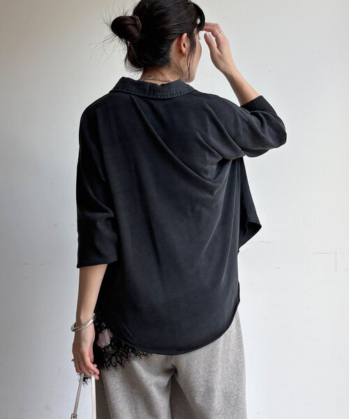 DouDou（ドゥドゥ）の「【WEB限定】ニット異素材切替シャツ（ニット/セーター・レディース・オフホワイト/ブラック・FREE）」の13枚目の写真