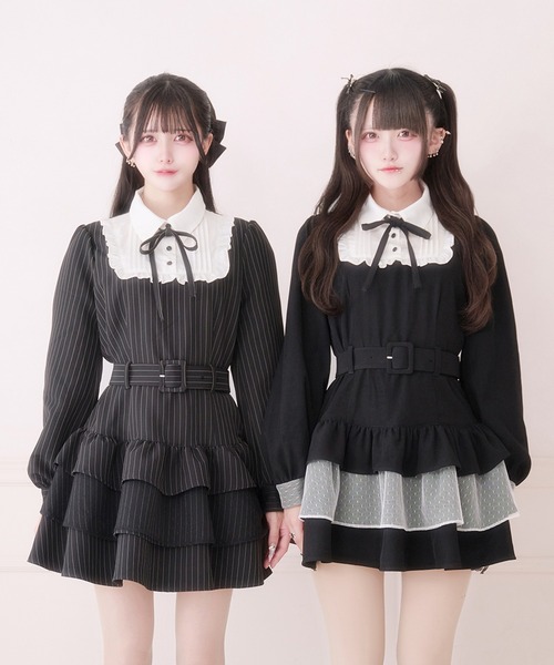 リボン付きドットチュールティアードワンピース（ワンピース）｜Pal