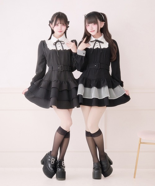 リボン付きドットチュールティアードワンピース（ワンピース）｜Pal