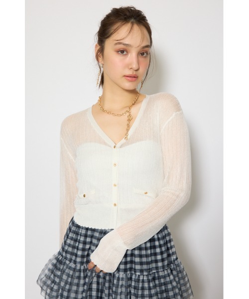 rienda（リエンダ）の「【森香澄さん着用】スカラップクロップドニットカーディガン 春服 夏服（カーディガン/ボレロ・レディース・ブラック/ブルー/ホワイト/レッド/ピンク・FREE）」の6枚目の写真