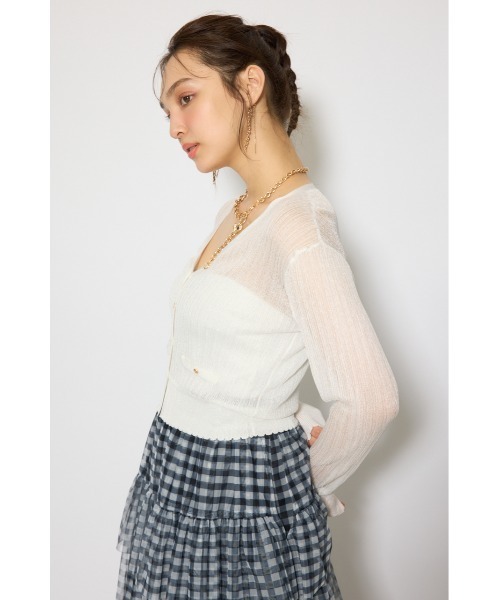 rienda（リエンダ）の「【森香澄さん着用】スカラップクロップドニットカーディガン 春服 夏服（カーディガン/ボレロ・レディース・ブラック/ブルー/ホワイト/レッド/ピンク・FREE）」の7枚目の写真