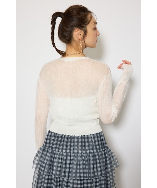 rienda（リエンダ）の「【森香澄さん着用】スカラップクロップドニットカーディガン 春服 夏服（カーディガン/ボレロ・レディース・ブラック/ブルー/ホワイト/レッド/ピンク・FREE）」の8枚目の写真