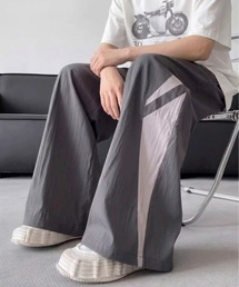 配色デザインナイロンワイドイージーパンツ