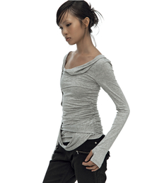 KASHIKO（カシコ）の「Drape Asymmetric Long Sleeve Gray（Tシャツ/カットソー）」