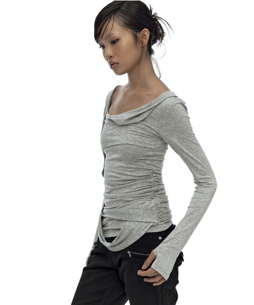 セール】Drape Asymmetric Long Sleeve Gray（Tシャツ/カットソー