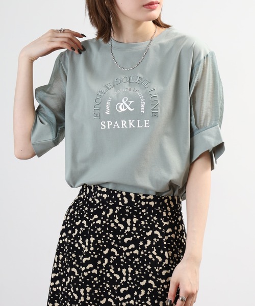 Anna Nicola(アンナニコラ)の「Anna Nicola 袖シアーロゴカットソー(Tシャツ/カットソー・レディース・シルバーグレー/ブラック/モスグリーン・38)」の3枚目の写真
