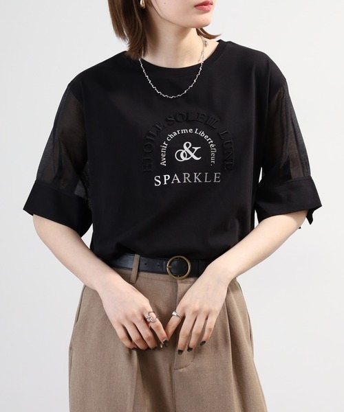 Anna Nicola(アンナニコラ)の「Anna Nicola 袖シアーロゴカットソー(Tシャツ/カットソー・レディース・シルバーグレー/ブラック/モスグリーン・38)」の4枚目の写真