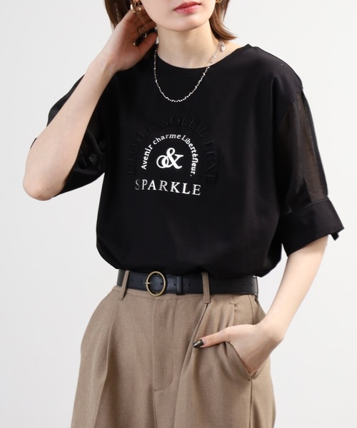 Anna Nicola(アンナニコラ)の「Anna Nicola 袖シアーロゴカットソー(Tシャツ/カットソー・レディース・シルバーグレー/ブラック/モスグリーン・38)」の5枚目の写真