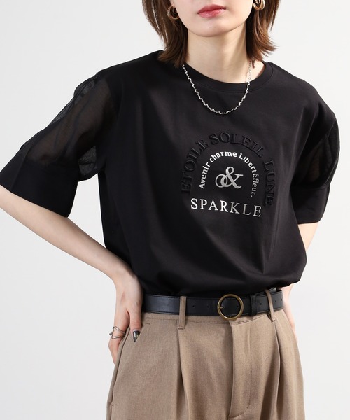 Anna Nicola(アンナニコラ)の「Anna Nicola 袖シアーロゴカットソー(Tシャツ/カットソー・レディース・シルバーグレー/ブラック/モスグリーン・38)」の6枚目の写真