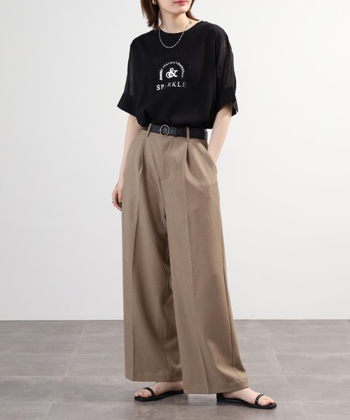 Anna Nicola(アンナニコラ)の「Anna Nicola 袖シアーロゴカットソー(Tシャツ/カットソー・レディース・シルバーグレー/ブラック/モスグリーン・38)」の7枚目の写真