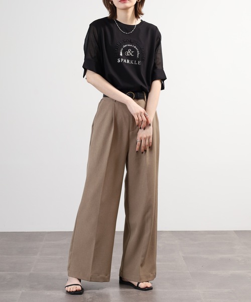 Anna Nicola(アンナニコラ)の「Anna Nicola 袖シアーロゴカットソー(Tシャツ/カットソー・レディース・シルバーグレー/ブラック/モスグリーン・38)」の8枚目の写真