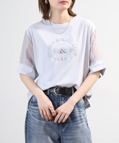 Anna Nicola(アンナニコラ)の「Anna Nicola 袖シアーロゴカットソー(Tシャツ/カットソー・レディース・シルバーグレー/ブラック/モスグリーン・38)」の16枚目の写真