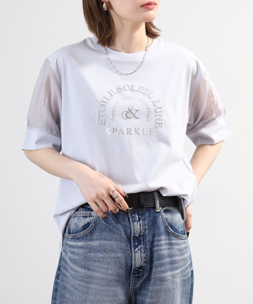 Anna Nicola(アンナニコラ)の「Anna Nicola 袖シアーロゴカットソー(Tシャツ/カットソー・レディース・シルバーグレー/ブラック/モスグリーン・38)」の17枚目の写真