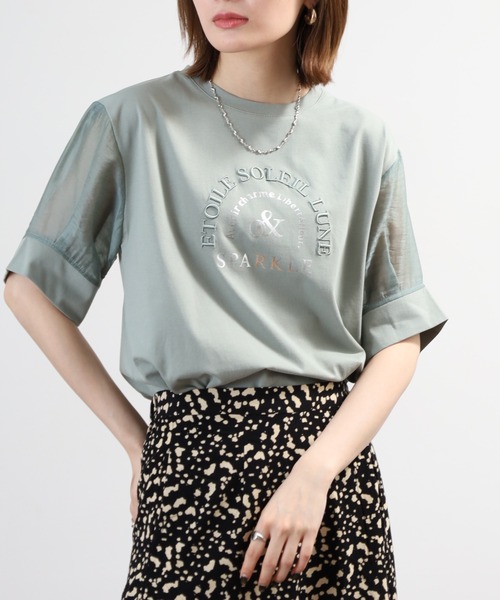 Anna Nicola(アンナニコラ)の「Anna Nicola 袖シアーロゴカットソー(Tシャツ/カットソー・レディース・シルバーグレー/ブラック/モスグリーン・38)」の9枚目の写真