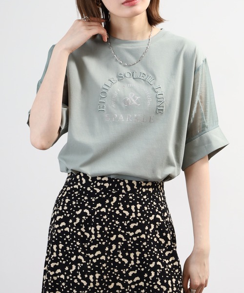 Anna Nicola(アンナニコラ)の「Anna Nicola 袖シアーロゴカットソー(Tシャツ/カットソー・レディース・シルバーグレー/ブラック/モスグリーン・38)」の11枚目の写真